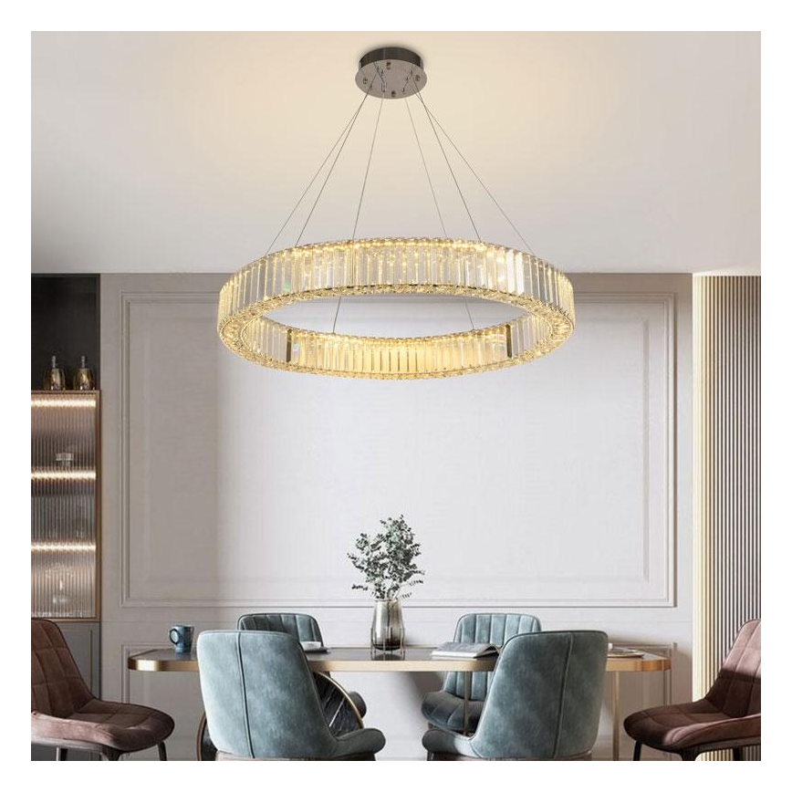 LED állítható fényerejű kristály csillár kábelre LED/50W/230V 3000-6500K fényes króm + távirányító