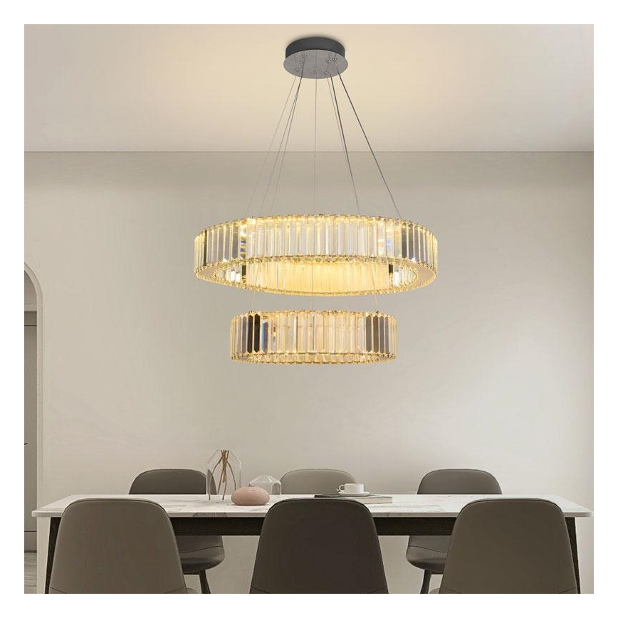 LED állítható fényerejű kristály csillár kábelre LED/65W/230V 3000-6500K fényes króm + távirányító