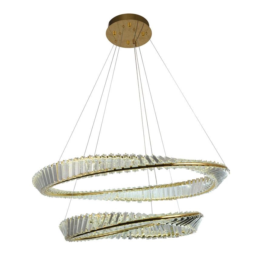 LED állítható fényerejű kristály csillár kábelre szerelve LED/90W/230V 3000-6500K arany/krom + távirányító