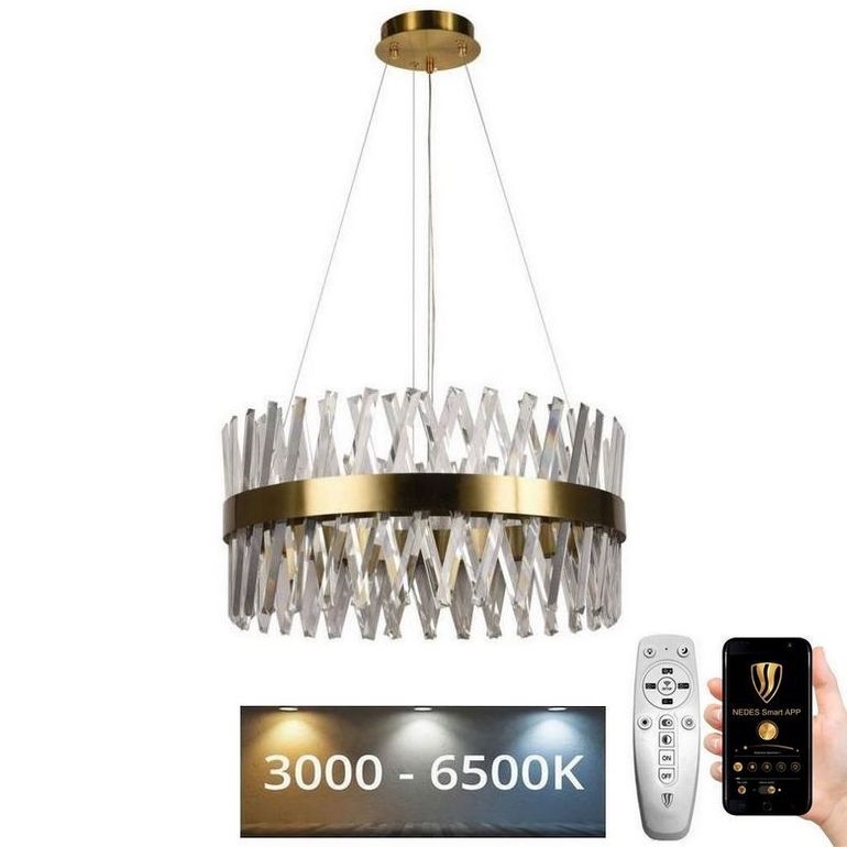 LED állítható fényerejű kristály csillár kábelre LED/80W/230V 3000-6500K arany + távirányító