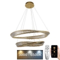 LED állítható fényerejű kristály csillár kábelre szerelve LED/90W/230V 3000-6500K arany/krom + távirányító