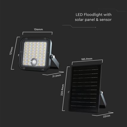 LED dimmelhető napelemes reflektor érzékelővel LED/10W/3,7V 4000/6000K IP65 3600 mAh + távirányító
