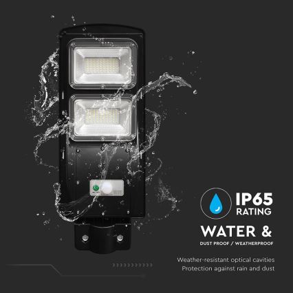 LED állítható fényerejű napelemes utcai lámpa mozgás- és alkonyatérzékelővel LED/8W/3,2V 6000K IP65 9000 mAh fekete + távirányító