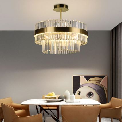 LED állítható fényerejű kristály csillár rúdon LED/80W/230V 3000-6500K arany + távirányító