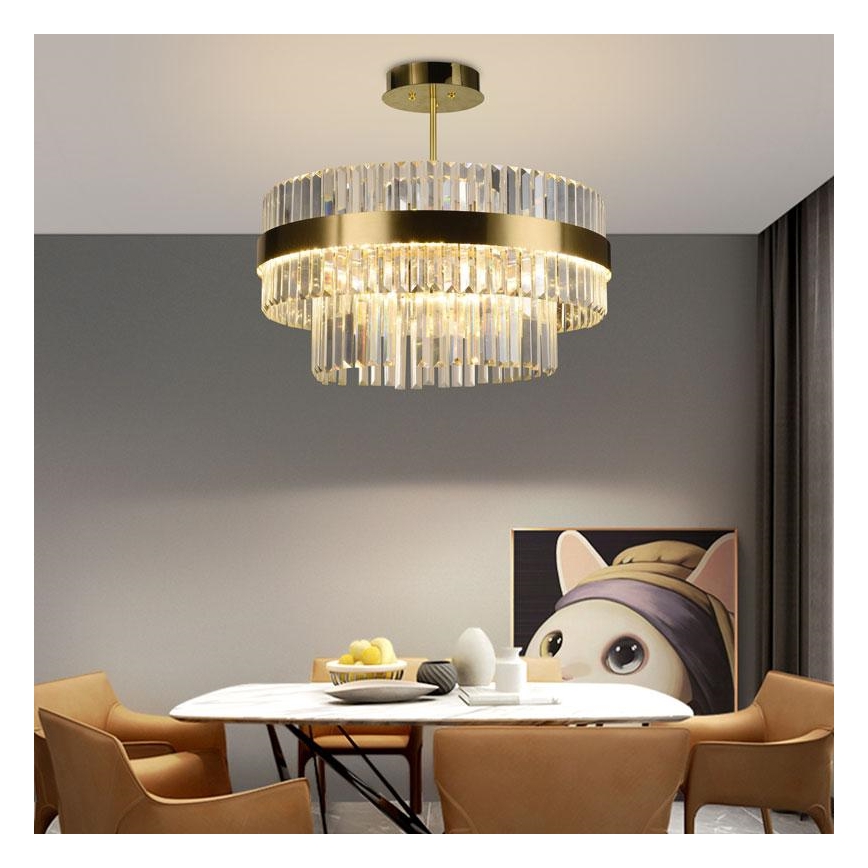 LED állítható fényerejű kristály csillár rúdon LED/80W/230V 3000-6500K arany + távirányító