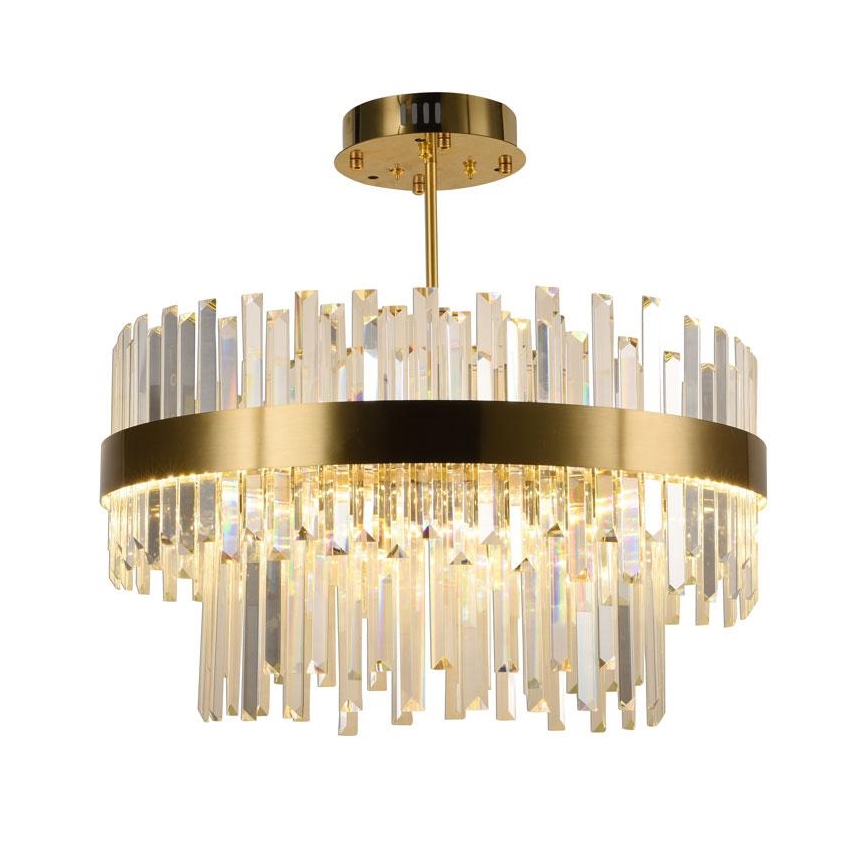 LED állítható fényerejű kristály csillár rúdon LED/80W/230V 3000-6500K arany + távirányító