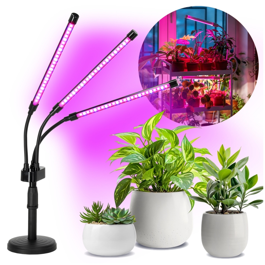 LED állítható fényerejű, rugalmas asztali növénynevelő lámpa VITARO 3xLED/10W/230V fekete