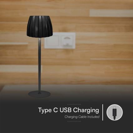 LED állítható fényerejű, újratölthető érintős asztali lámpa LED/2,7W/5V 3000/4000/6000K 1800 mAh fekete