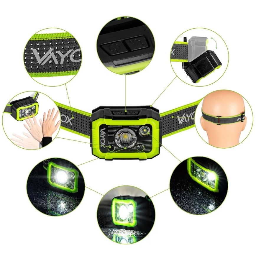 LED, fényerőszabályozható, érzékelős, újratölthető fejlámpa LED/10W/5V IP66 750 lm 1500 mAh