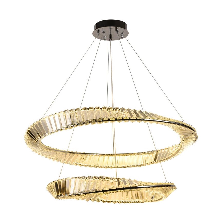 LED állítható fényerejű kristály csillár kábelre szerelve LED/90W/230V 3000-6500K fényes króm + távirányító