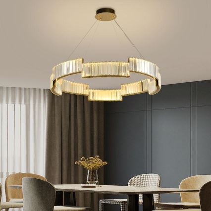 LED állítható fényerejű kristály csillár kábelre LED/60W/230V 3000-6500K arany + távirányító