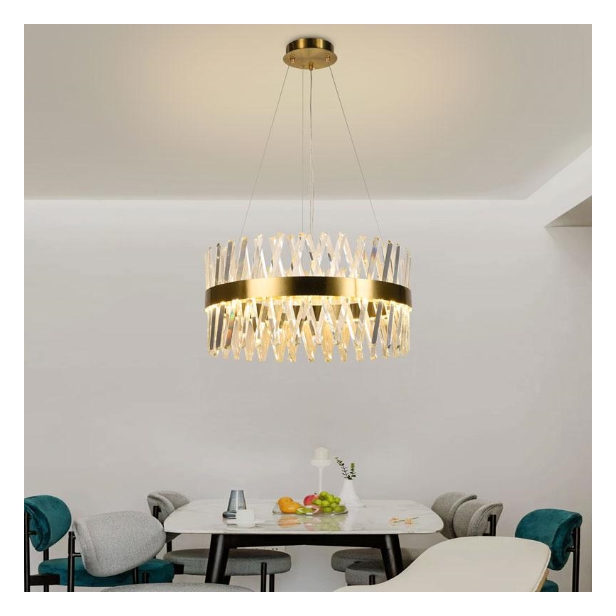 LED állítható fényerejű kristály csillár kábelre LED/80W/230V 3000-6500K arany + távirányító