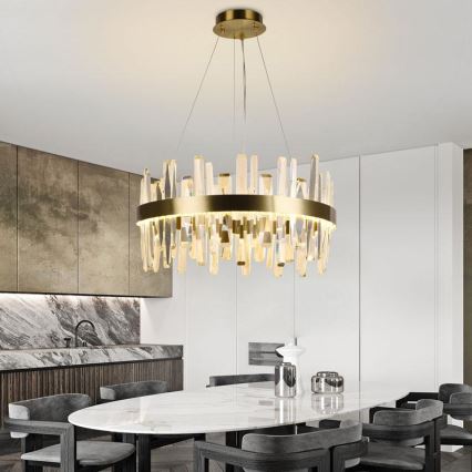 LED állítható fényerejű kristály csillár kábelre LED/80W/230V 3000-6500K arany + távirányító