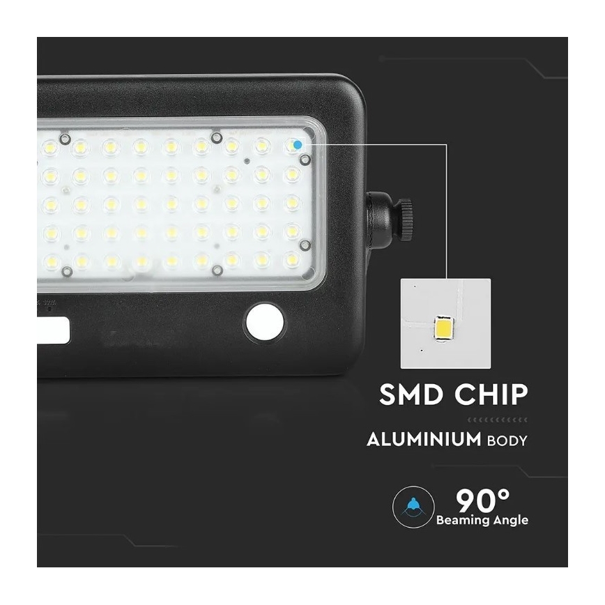 LED állítható fényerejű napelemes reflektor érzékelővel LED/10W/3,7V 4000K IP65 7200 mAh + USB port