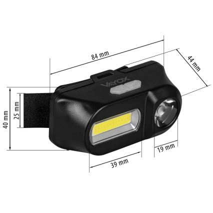 LED állítható fényerejű újratölthető fejlámpa 2xLED/5V IPX4 250 lm 2000 mAh