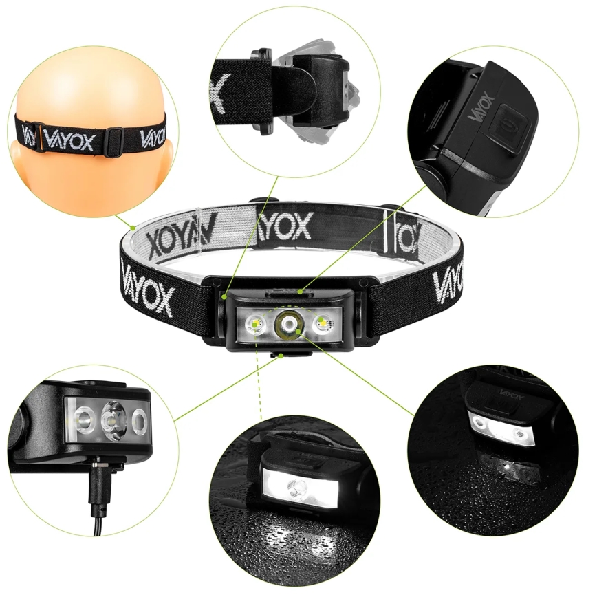 LED állítható fényerejű újratölthető fejlámpa 3xLED/5V IPX4 100 lm 1200 mAh