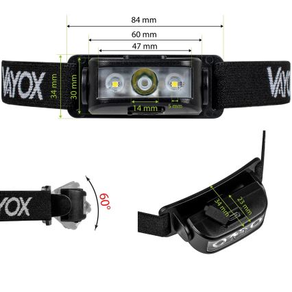 LED állítható fényerejű újratölthető fejlámpa 3xLED/5V IPX4 100 lm 1200 mAh