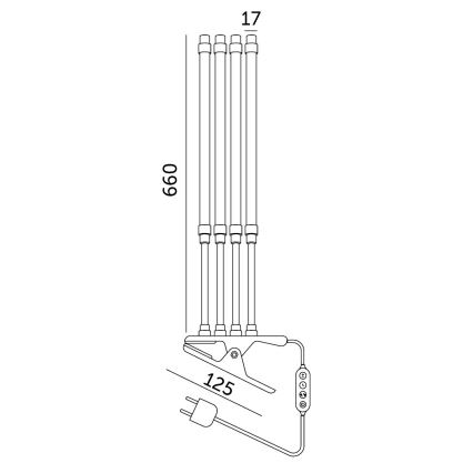 LED állítható fényerejű, rugalmas asztali lámpa csíptetővel növénytermesztéshez VITARO 4xLED/10W/230V fekete