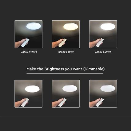 LED Dimmeres mennyezeti lámpa LED/40W/230V 3000K/4000K/6500K átm. 38,8 cm + távirányító