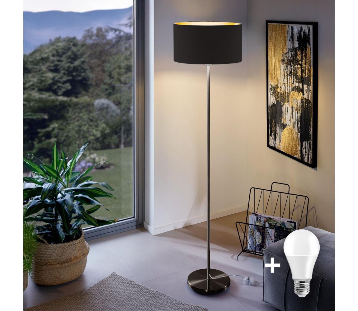 LED állólámpa TUNJA 1xE27/20W/230V átm. 38 cm fekete 1xSA2187+1xEG32486