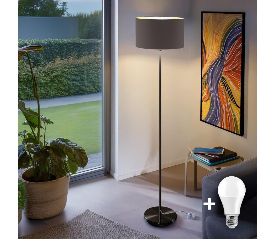 LED állólámpa TUNJA 1xE27/20W/230V átm. 38 cm fekete/taupe 1xSA2187+1xEG32483