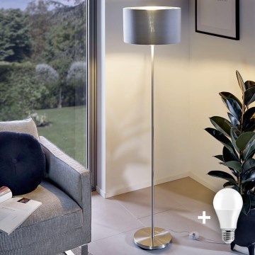 LED állólámpa TUNJA 1xE27/20W/230V átm. 38 cm matt króm/szürke