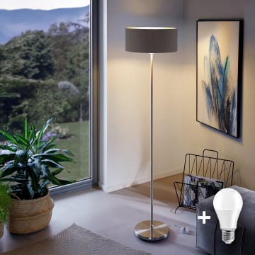 LED állólámpa TUNJA 1xE27/20W/230V, átmérő 38 cm, matt króm/barna