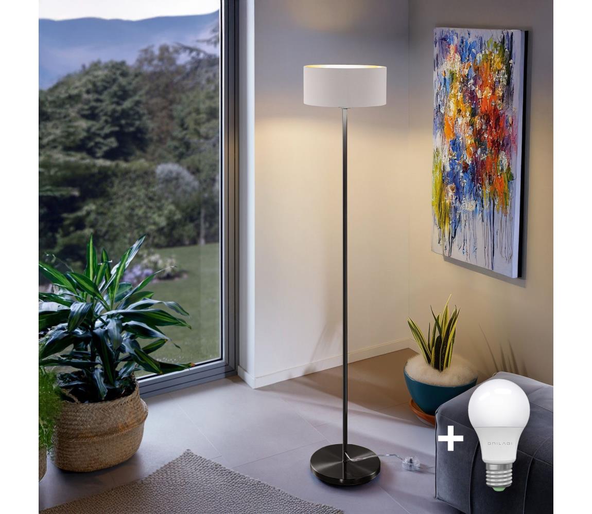 LED állólámpa TUNJA 1xE27/20W/230V Ø 30 cm fekete/fehér 1xSA2187+1xEG32476