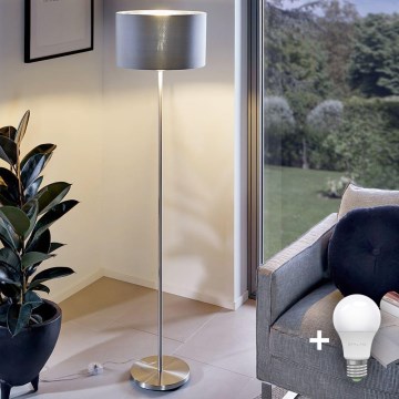 LED állólámpa TUNJA 1xE27/20W/230V Ø 30 cm matt króm/szürke