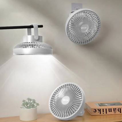 LED újratölthető asztali ventilátor LED világítással LED/2W/5V USB 2400 mAh fehér