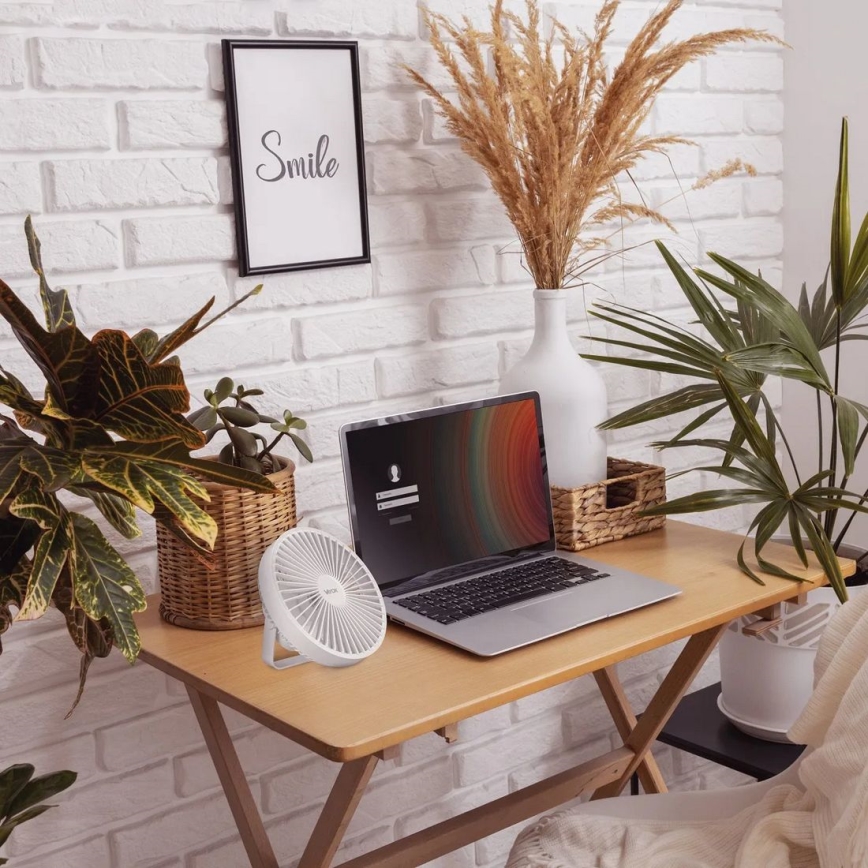 LED újratölthető asztali ventilátor LED világítással LED/2W/5V USB 2400 mAh fehér