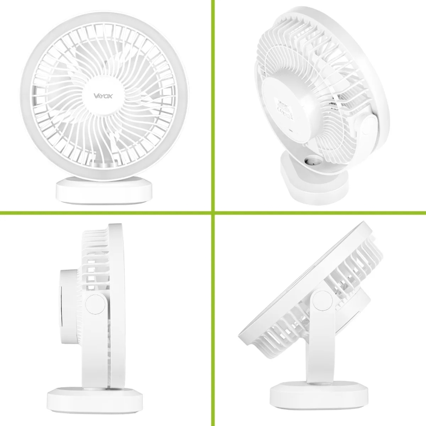 LED újratölthető asztali ventilátor LED világítással LED/3W/5V USB 2400 mAh fehér