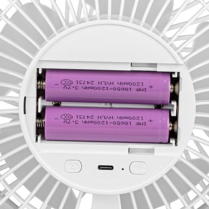 LED újratölthető asztali ventilátor LED világítással LED/3W/5V USB 2400 mAh fehér