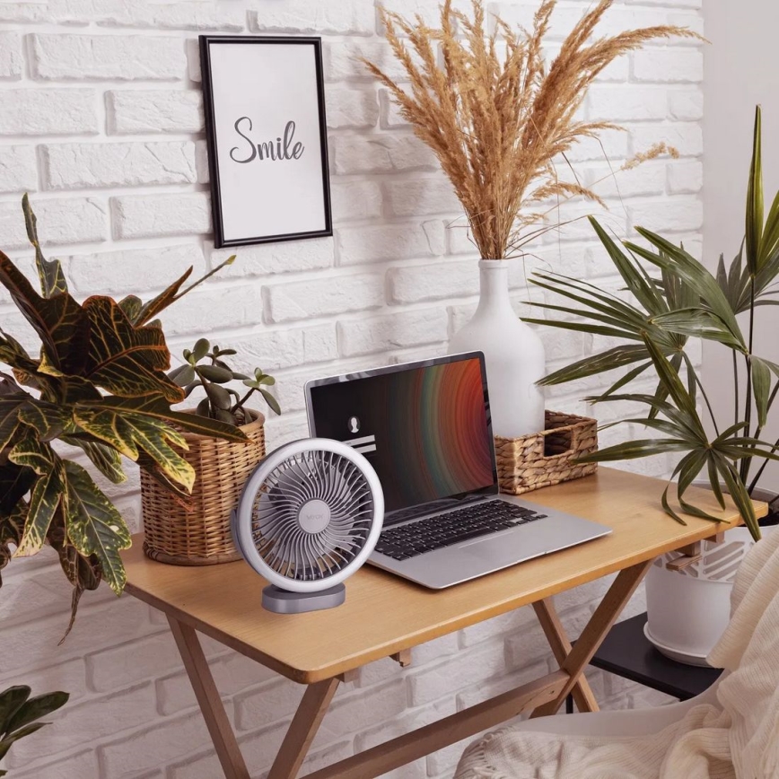 LED újratölthető asztali ventilátor LED világítással LED/3W/5V USB 2400 mAh szürke