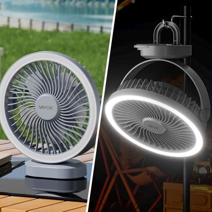 LED újratölthető asztali ventilátor LED világítással LED/3W/5V USB 2400 mAh szürke
