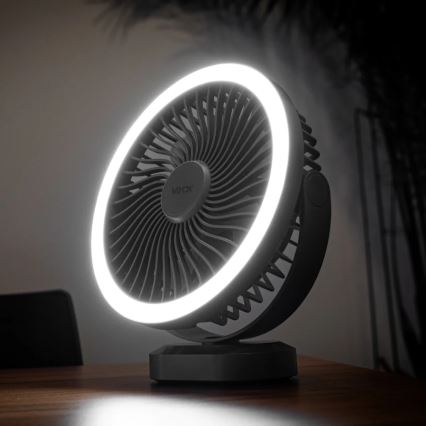 LED újratölthető asztali ventilátor LED világítással LED/3W/5V USB 2400 mAh szürke