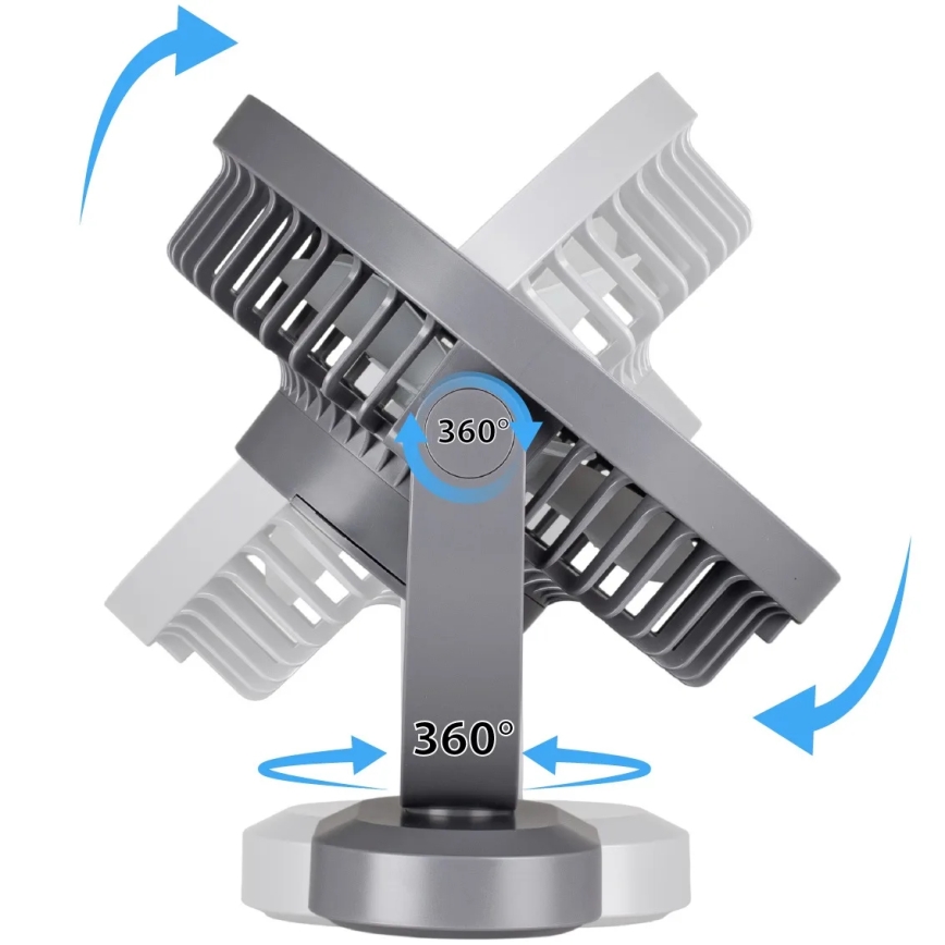 LED újratölthető asztali ventilátor LED világítással LED/3W/5V USB 2400 mAh szürke