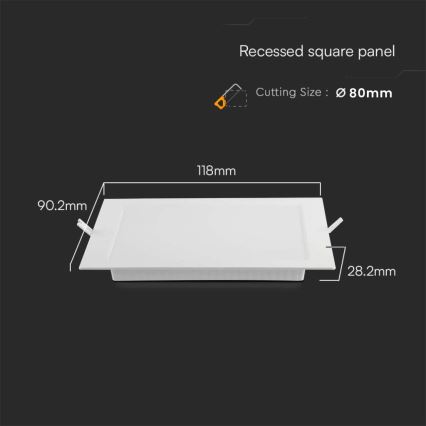 LED Beépíthető lámpa LED/3W/230V 9x9 cm 3000K fehér