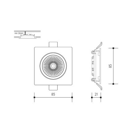 LED Beépíthető lámpa LED/6W/230V 3000K 8,5x8,5 cm fekete