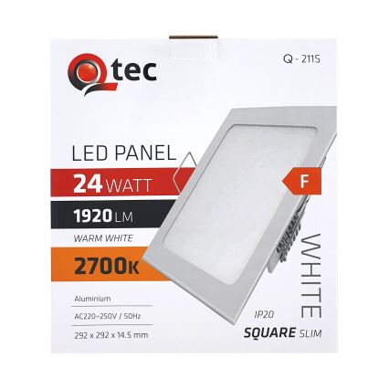 LED Beépíthető lámpa QTEC LED/24W/230V 2700K 29,2x29,2 cm