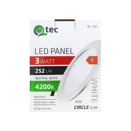 LED Beépíthető lámpa QTEC LED/3W/230V 4200K átm. 8,3 cm