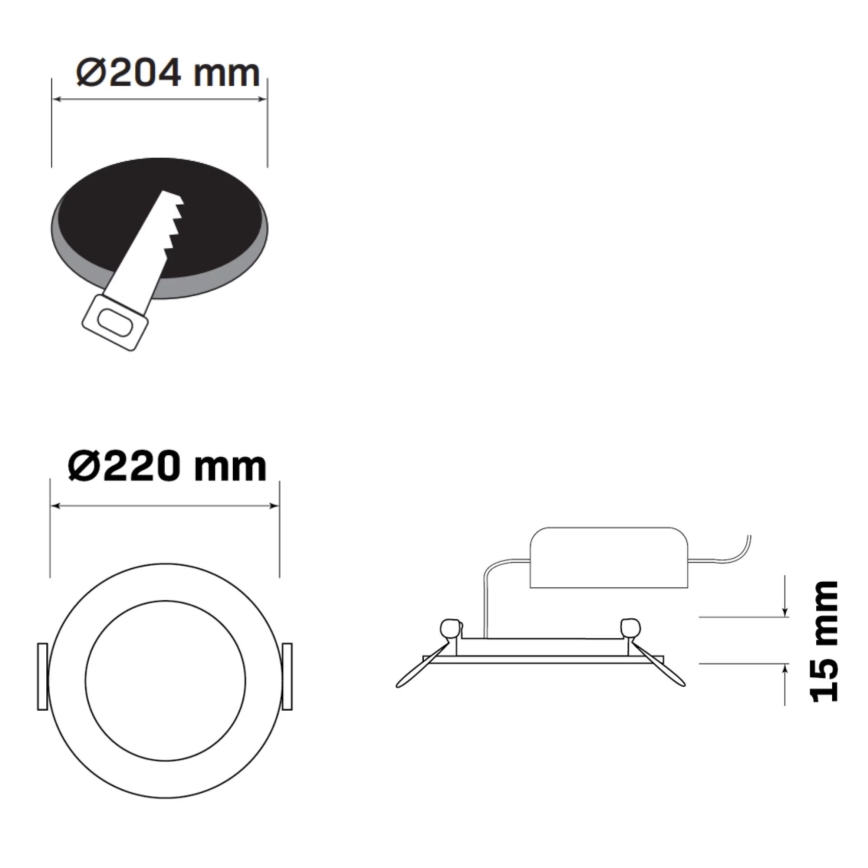 LED Beépíthető lámpa RIGEL LED/14W/230V 4000K átm. 22 cm fekete
