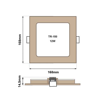 LED Beépíthető lámpa SQUARE LED/12W/230V 4200K 16,8x16,8 cm barna
