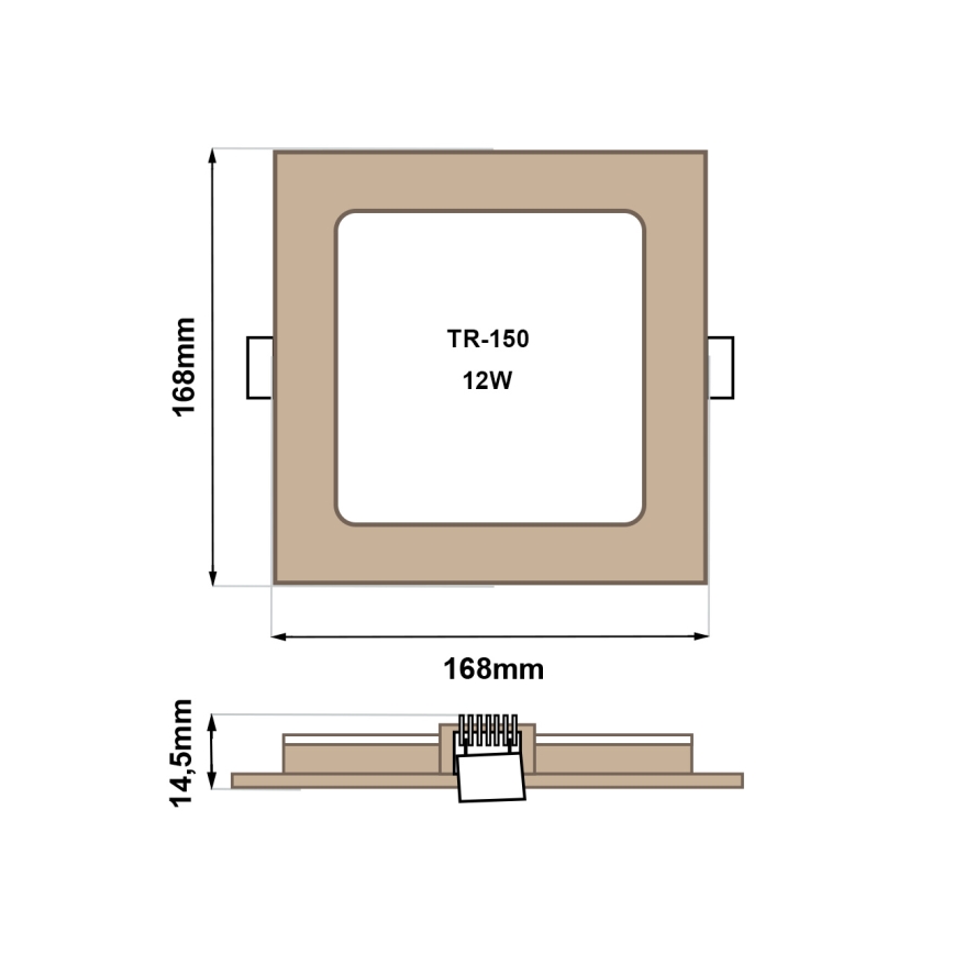 LED Beépíthető lámpa SQUARE LED/12W/230V 4200K 16,8x16,8 cm barna