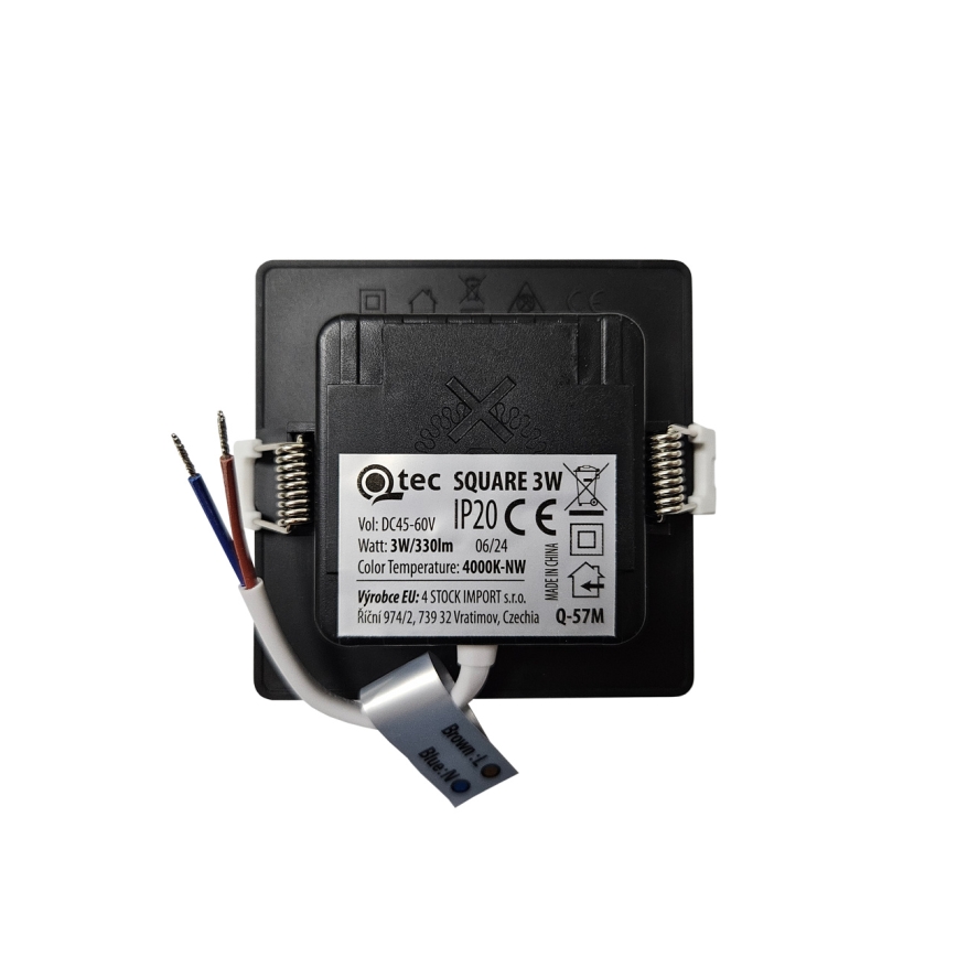 LED Beépíthető lámpa SQUARE LED/3W/230V 4000K 9x9 cm fekete