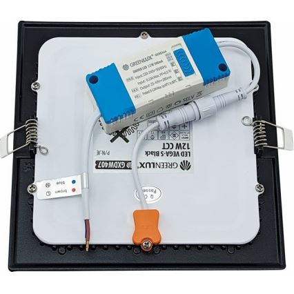 LED Beépíthető lámpa VEGA LED/12W/230V 2900/3900/5800K 17,5x17,5 cm fekete