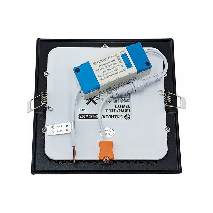 LED Beépíthető lámpa VEGA LED/12W/230V 2900/3900/5800K 17,5x17,5 cm fekete