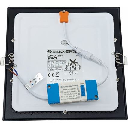 LED Beépíthető lámpa VEGA LED/18W/230V 2900/3900/5800K 22,5x22,5 cm fekete