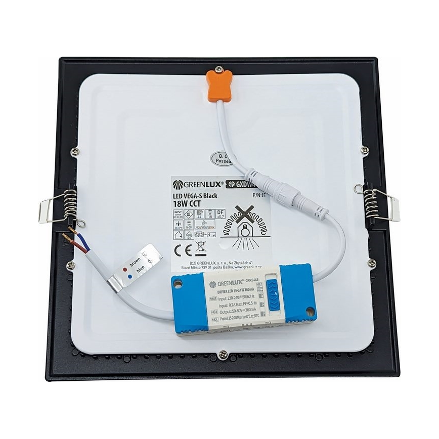 LED Beépíthető lámpa VEGA LED/18W/230V 2900/3900/5800K 22,5x22,5 cm fekete