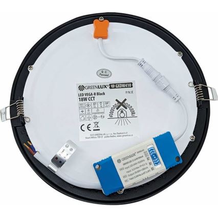 LED Beépíthető lámpa VEGA LED/18W/230V 2900/3900/5800K átm. 22,5 cm fekete